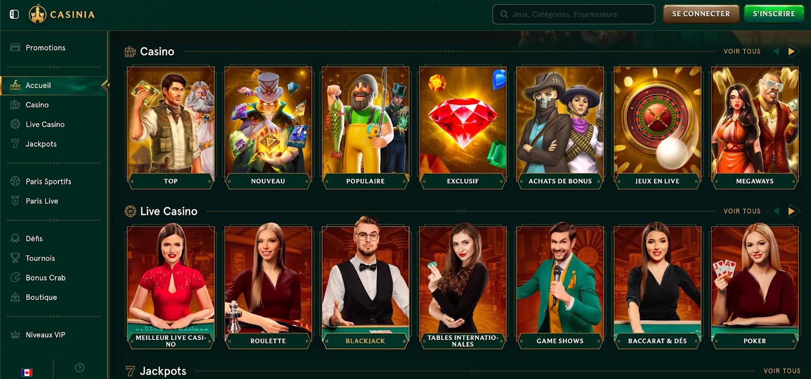 Casinia Casino – Une vaste gamme de jeux de développeurs renommés mondialement